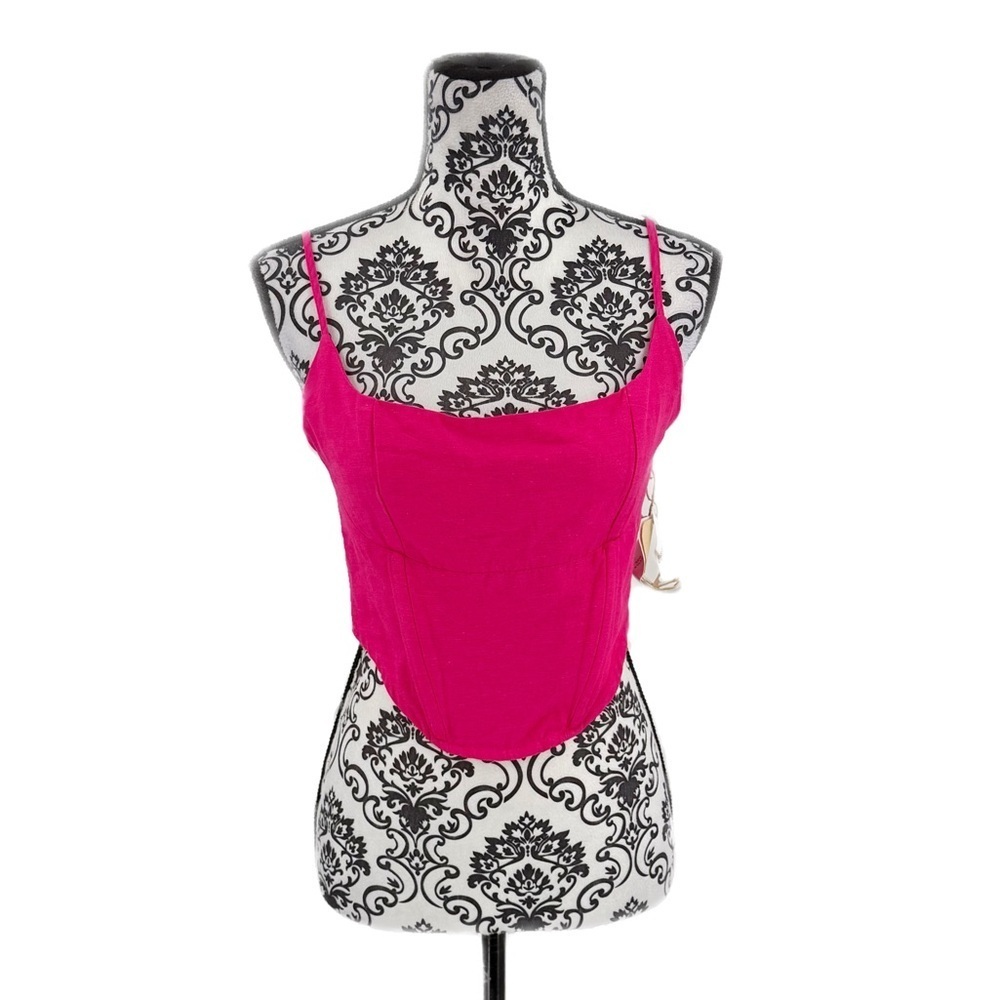 NWT Midnight Sky Hot Pink 100% Linen Bustier Corset Tank